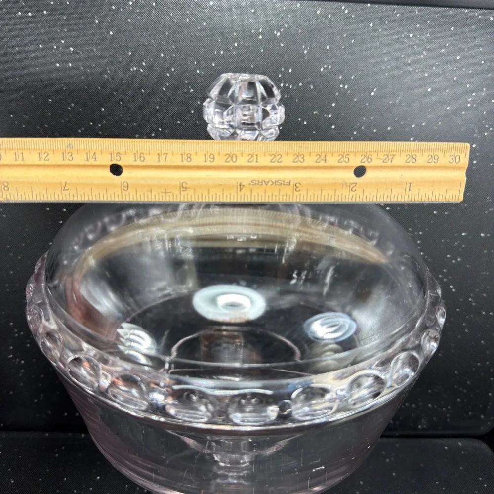 George Ripley Dakota Pattern Glass Pedestal Compote Lilac Tint Lid 11.5in Clear